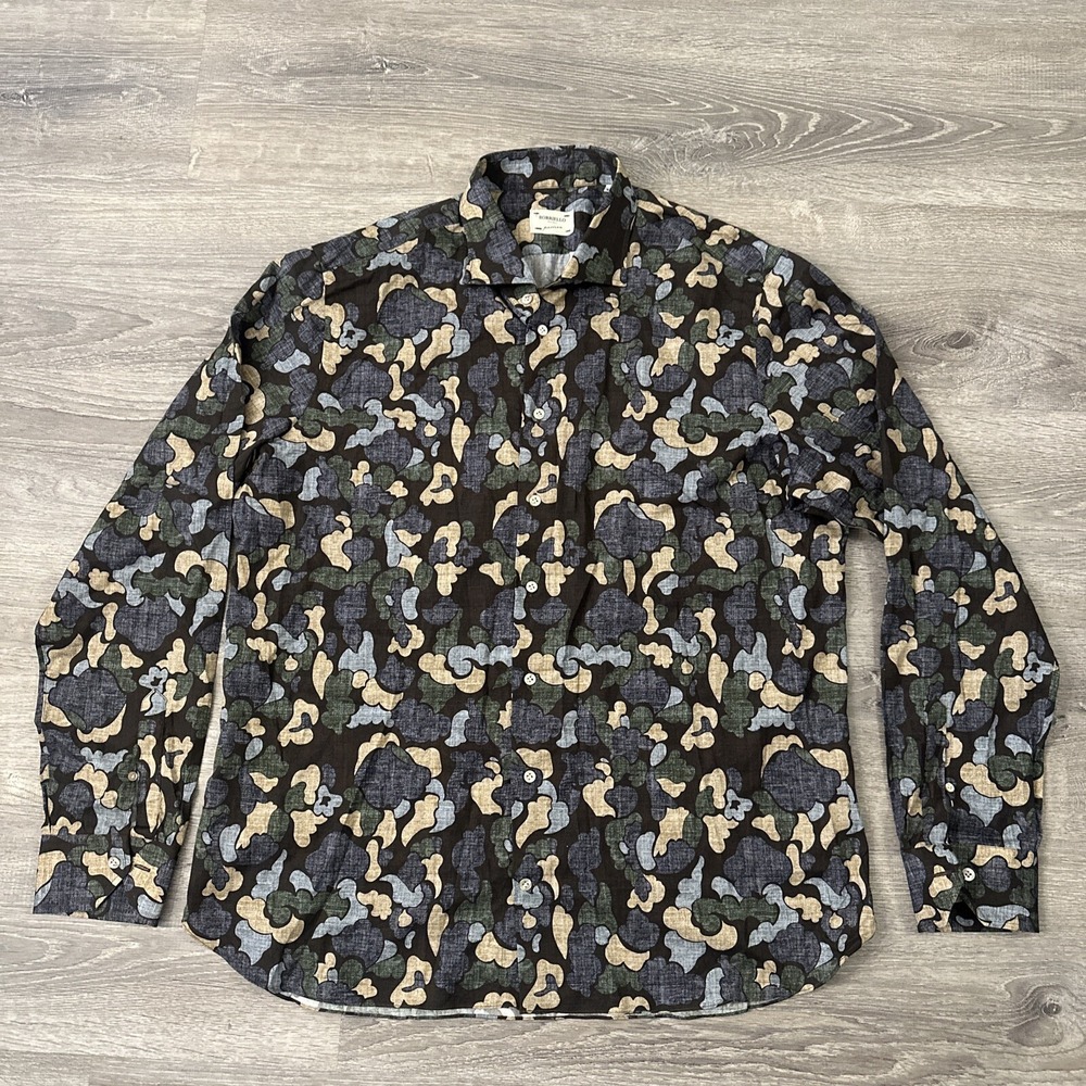 Borriello Napoli Passion Geometric AOP Long Sleeve Button Up Men's XL-2XL $248